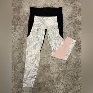 Athleta Salutation High-Rise Workout Yoga Leggings Pink/Black/Marble Pockets LG